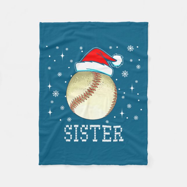 Christmas Baseball Sister Xmas Santa Hat Kids Boys Fleece Blanket (Front)