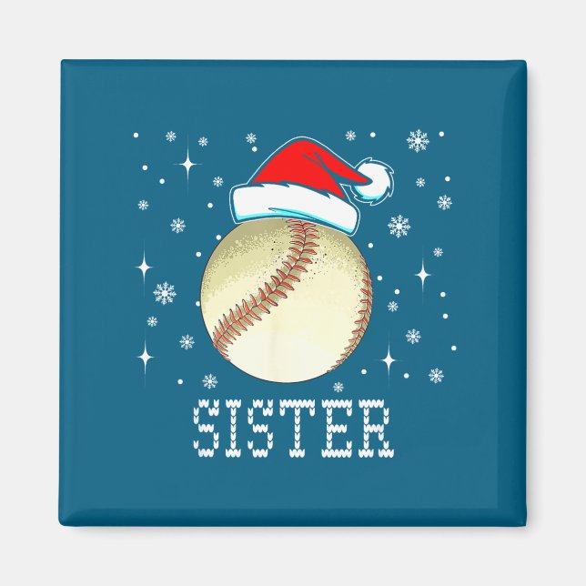 Christmas Baseball Sister Xmas Santa Hat Kids Boys Magnet (Front)