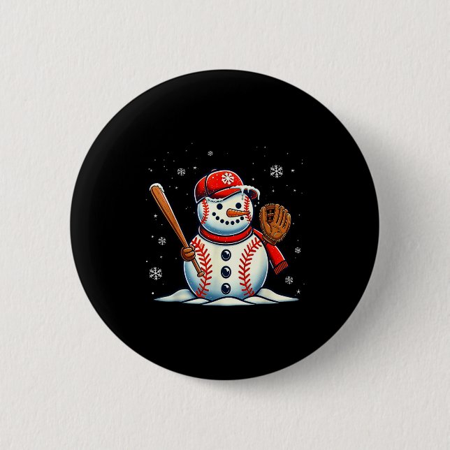Christmas Baseball Snowman Boys Baseball Christmas 6 Cm Round Badge (Front)