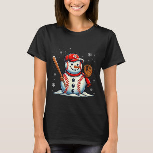 Christmas Baseball Snowman Boys Baseball Christmas T-Shirt