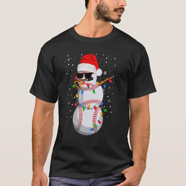 Christmas Baseball Snowman Dabbing Pajamas For Boy T-Shirt (Front)