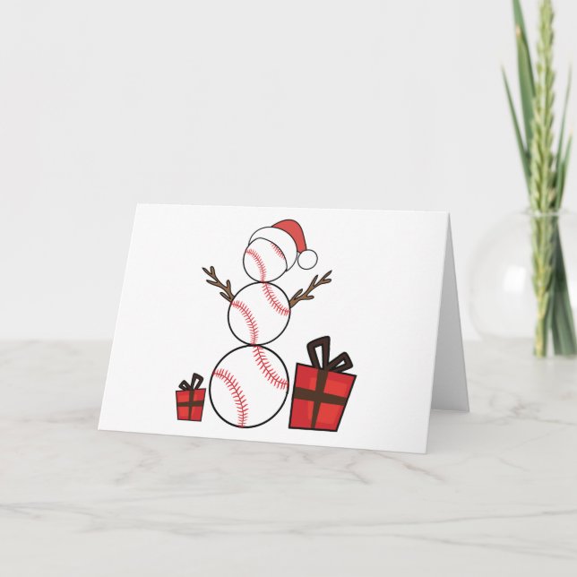 Christmas Baseball Snowman Funny Holiday Card (Front)