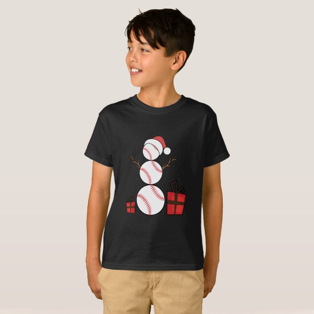 Christmas Baseball Snowman Funny T-Shirt (Front Full)