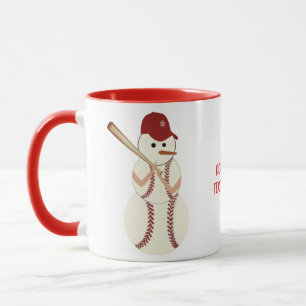 Christmas Baseball Snowman, Holiday Baseball Mug