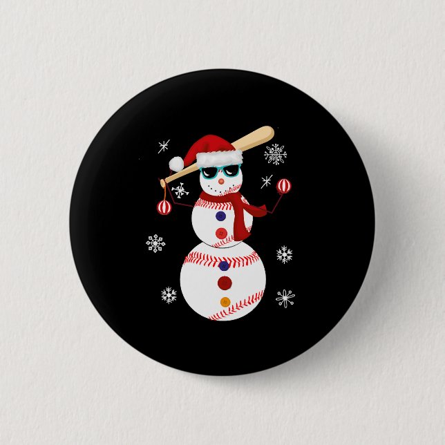 Christmas Baseball Snowman Santa Hat Gift 6 Cm Round Badge (Front)