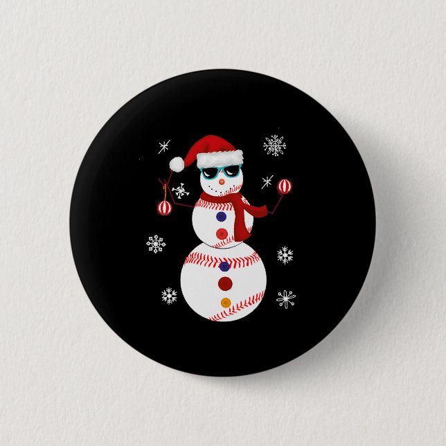 Christmas Baseball Snowman Santa Hat Gift  6 Cm Round Badge (Front)