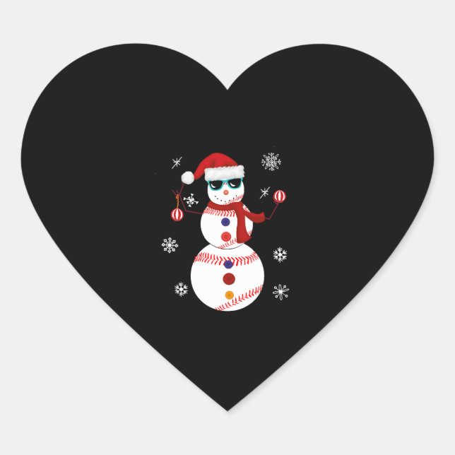 Christmas Baseball Snowman Santa Hat Gift  Heart Sticker (Front)