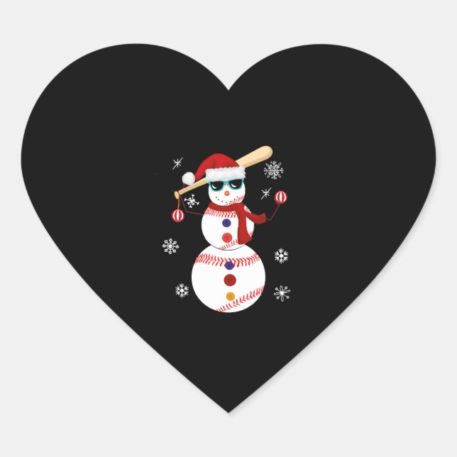 Christmas Baseball Snowman Santa Hat Gift Heart Sticker (Front)