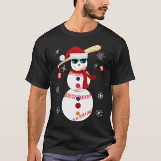 Christmas Baseball Snowman Santa Hat Gift team bas T-Shirt