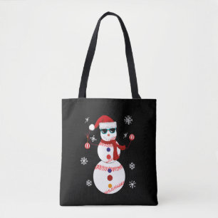 Christmas Baseball Snowman Santa Hat Gift  Tote Bag