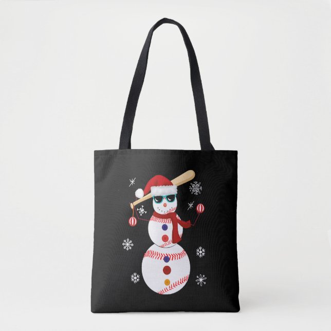 Christmas Baseball Snowman Santa Hat Gift Tote Bag (Front)