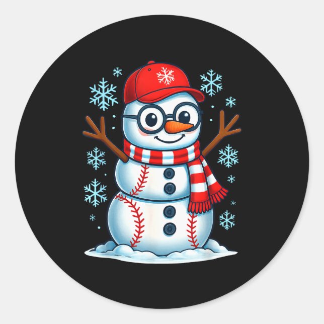 Christmas Baseball Snowman Xmas Pajamas Women Men  Classic Round Sticker (Front)