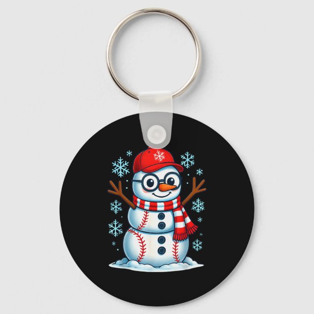 Christmas Baseball Snowman Xmas Pajamas Women Men  Key Ring (Front)