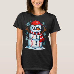 Christmas Baseball Snowman Xmas Pajamas Women Men  T-Shirt