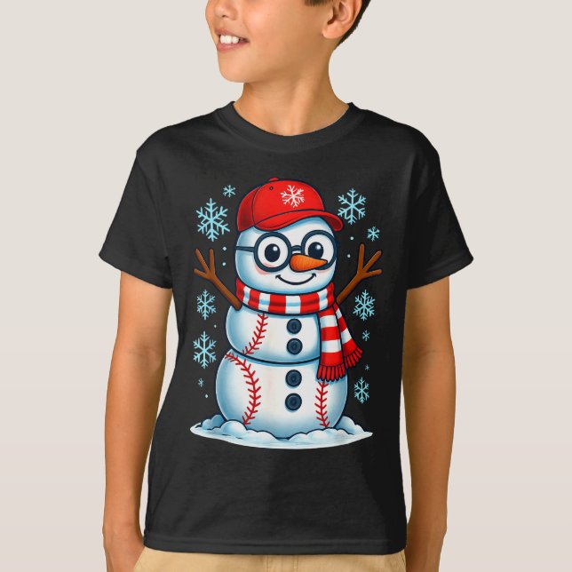 Christmas Baseball Snowman Xmas Pajamas Women Men  T-Shirt (Front)