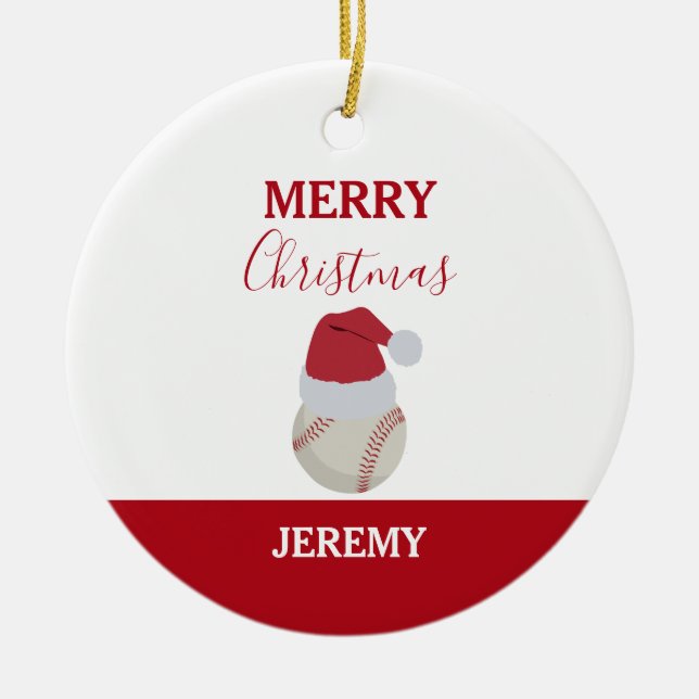 Christmas Baseball Sports Ball Custom Name Ceramic Tree Decoration (Front)