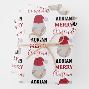 Christmas Baseball Sports Ball Custom Name Wrapping Paper Sheet