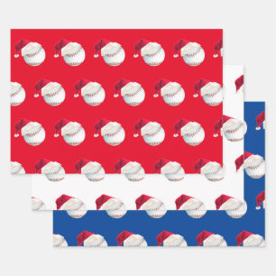 Christmas Baseball Sports Santa Holiday Set Wrapping Paper Sheet