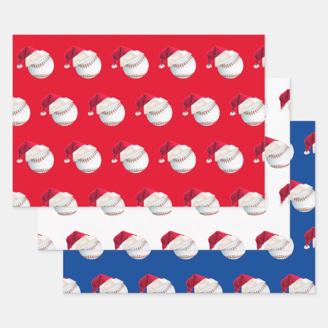 Christmas Baseball Sports Santa Holiday Set Wrapping Paper Sheet (Set)