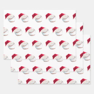 Christmas Baseball Sports Santa Holiday Set Wrapping Paper Sheet
