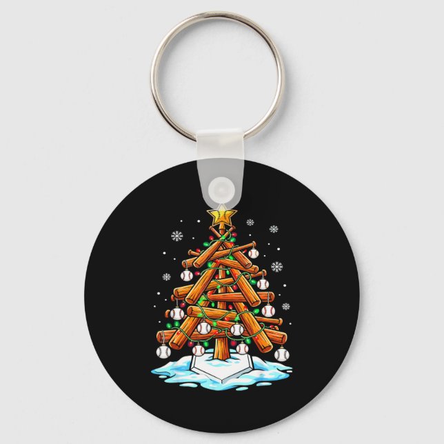 Christmas Baseball Tree Lights Xmas  Key Ring (Front)