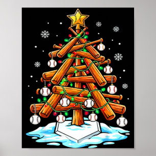 Christmas Baseball Tree Lights Xmas Poster