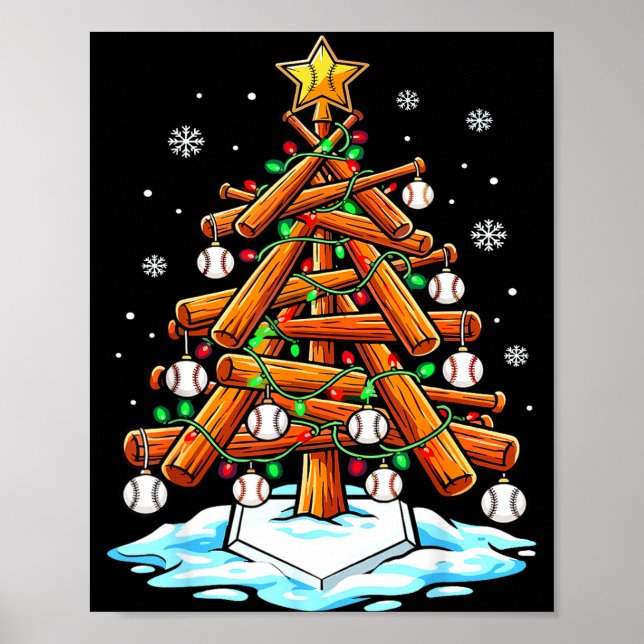 Christmas Baseball Tree Lights Xmas  Poster (Front)