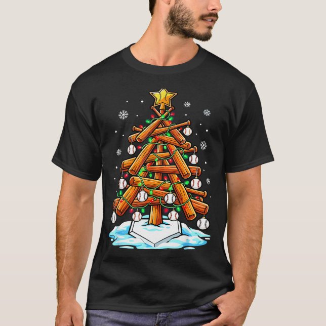 Christmas Baseball Tree Lights Xmas  T-Shirt (Front)