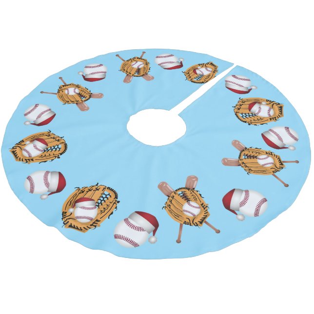 Christmas Baseballs, Bats and Gloves Brushed Polyester Tree Skirt (Angled)