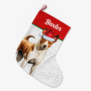 Christmas Basenji Dog Name Woof Large Christmas Stocking