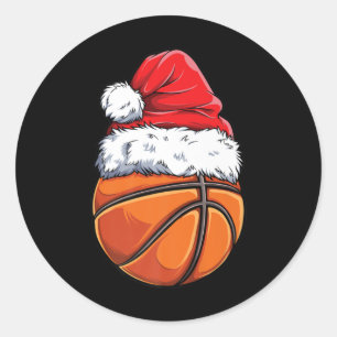 Christmas Basketball Ball Santa Hat Funny Sport Xm Classic Round Sticker