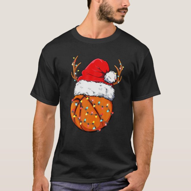 Christmas Basketball Ball Santa Hat Funny Sport Xm T-Shirt (Front)