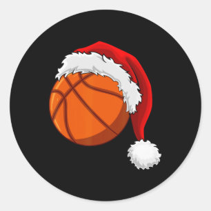 Christmas Basketball Ball Santa Hat Men Boys Sport Classic Round Sticker