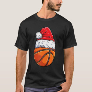 Christmas Basketball Ball Santa Hat Xmas Boys Men T-Shirt