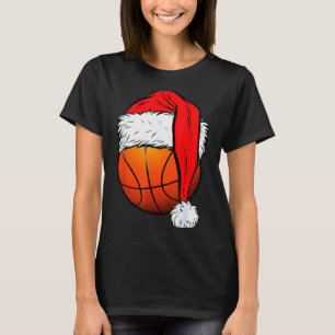 Christmas Basketball Ball Santa Hat Xmas Boys Men T-Shirt