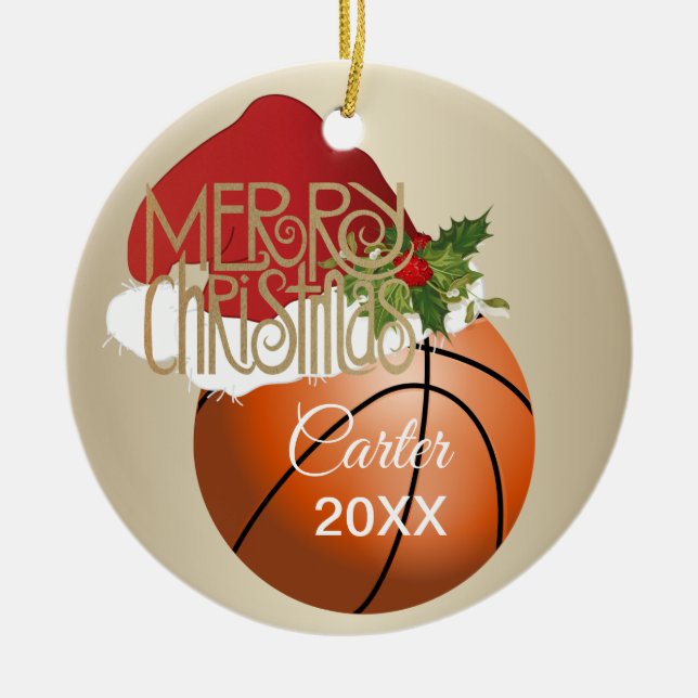Christmas Basketball Ceramic Tree Decoration (Front)