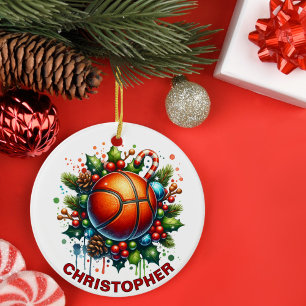 Christmas Basketball Custom Name Ceramic Tree Decoration