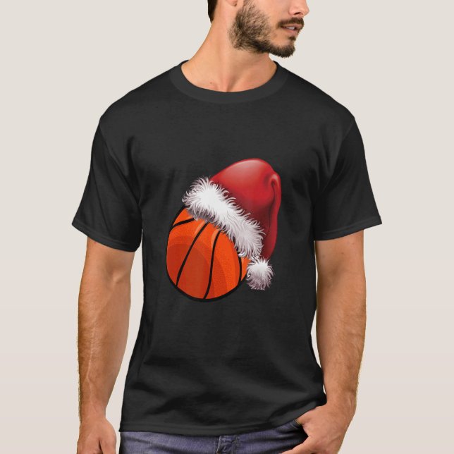 Christmas basketball For Kids Men Ball Santa Pajam T-Shirt (Front)