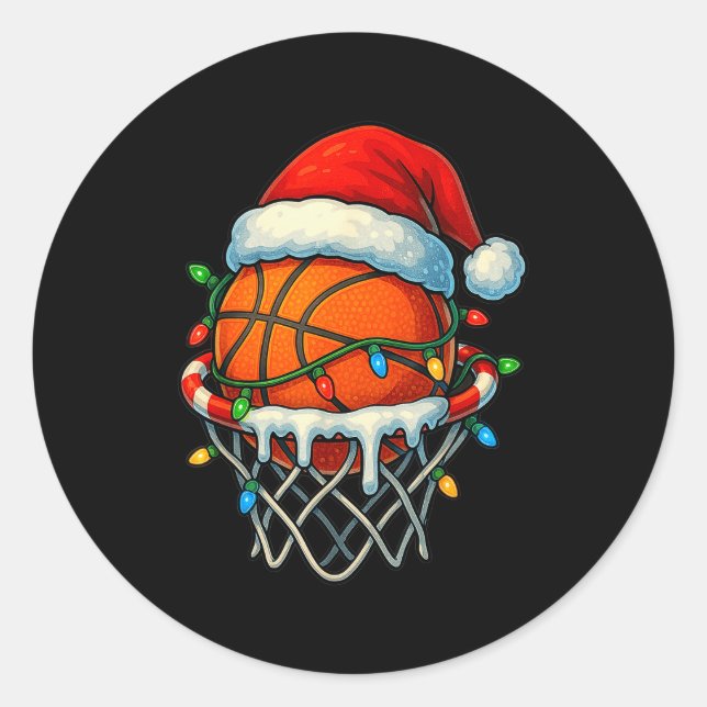 Christmas Basketball Ice Cream Drip For Boys Kids  Classic Round Sticker (Front)