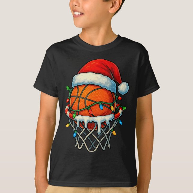 Christmas Basketball Ice Cream Drip For Boys Kids  T-Shirt (Front)