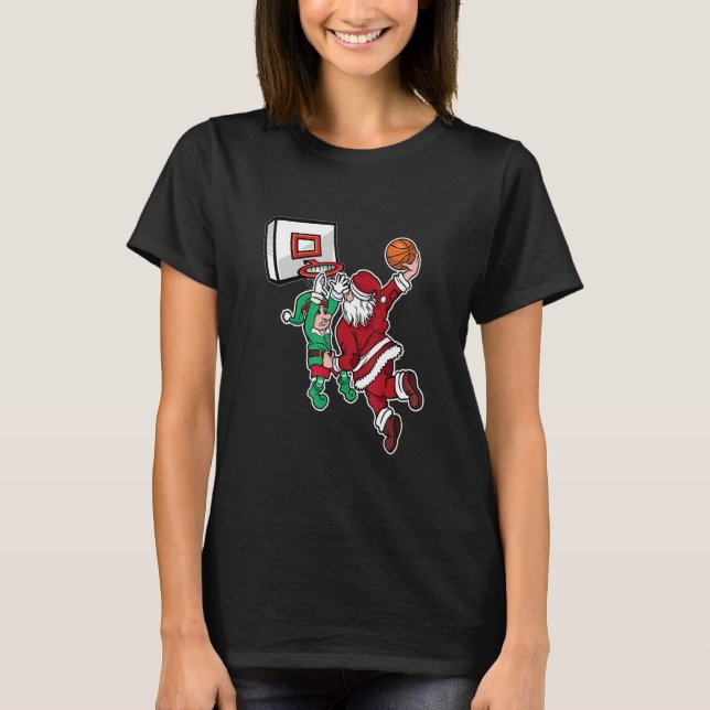 Christmas Basketball Player Santa Dunk Xmas T-Shirt (Front)