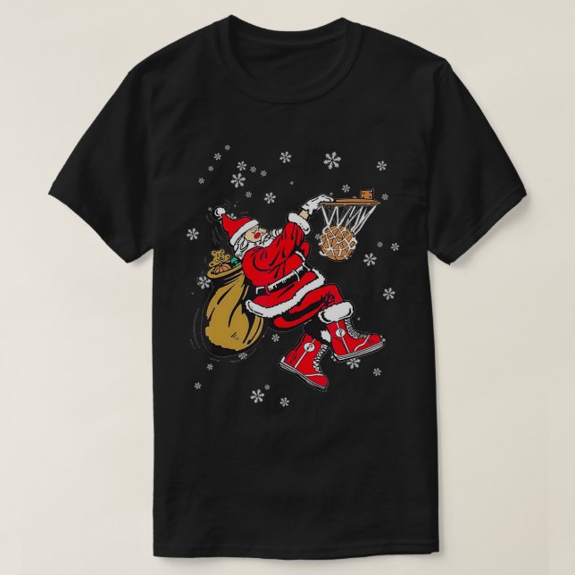 Christmas Basketball Pyjamas Santa Claus Slam Dunk T-Shirt (Design Front)