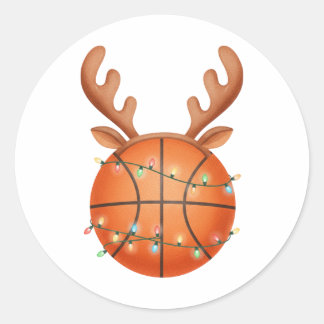Christmas Basketball Reindeer Holiday Sports Classic Round Sticker