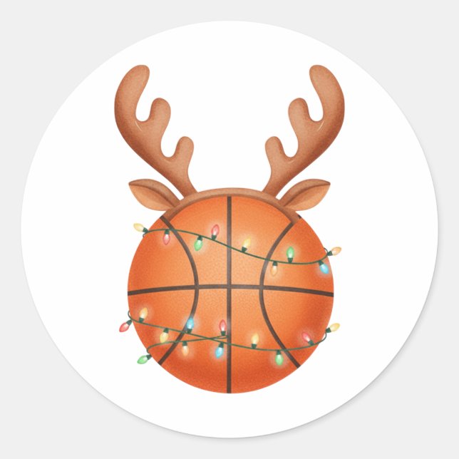Christmas Basketball Reindeer Holiday Sports Classic Round Sticker (Front)