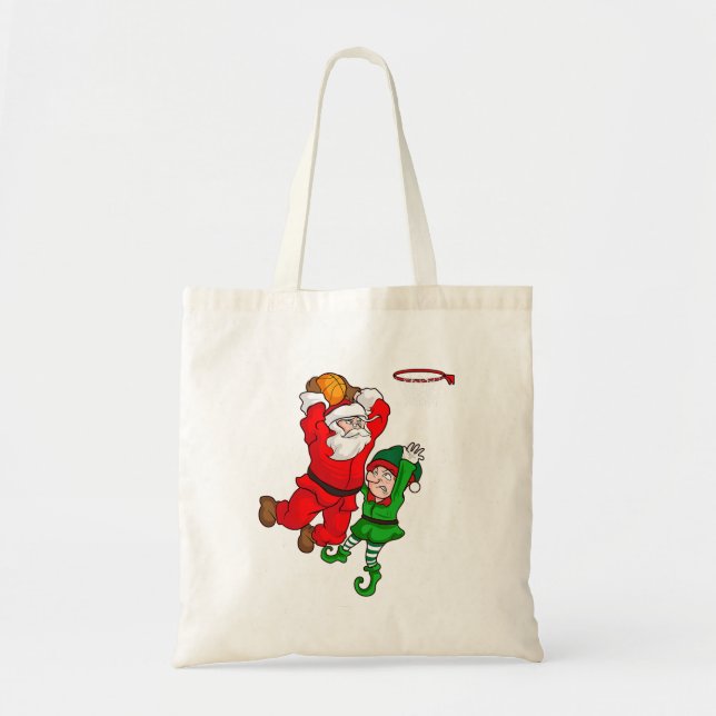 Christmas Basketball Santa Claus Slam Dunk Elf Fun Tote Bag (Front)