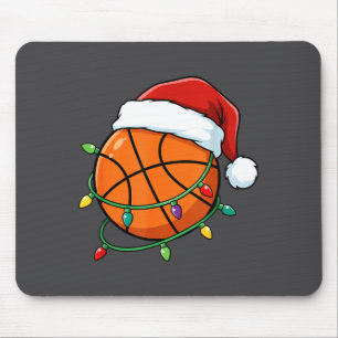 Christmas Basketball Santa Hat Wrapped In Lights H Mouse Mat