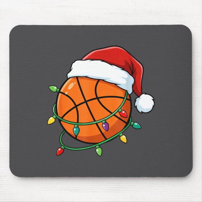 Christmas Basketball Santa Hat Wrapped In Lights H Mouse Mat (Front)