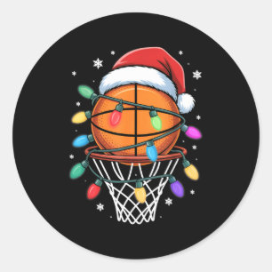 Christmas Basketball Santa Hat Xmas Light Basketba Classic Round Sticker
