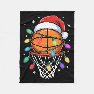 Christmas Basketball Santa Hat Xmas Light Basketba Fleece Blanket