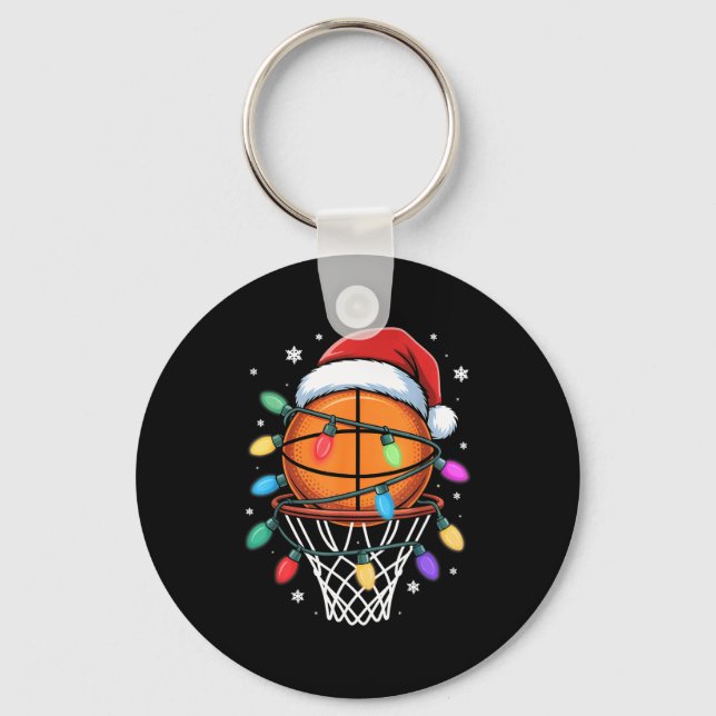 Christmas Basketball Santa Hat Xmas Light Basketba Key Ring (Front)